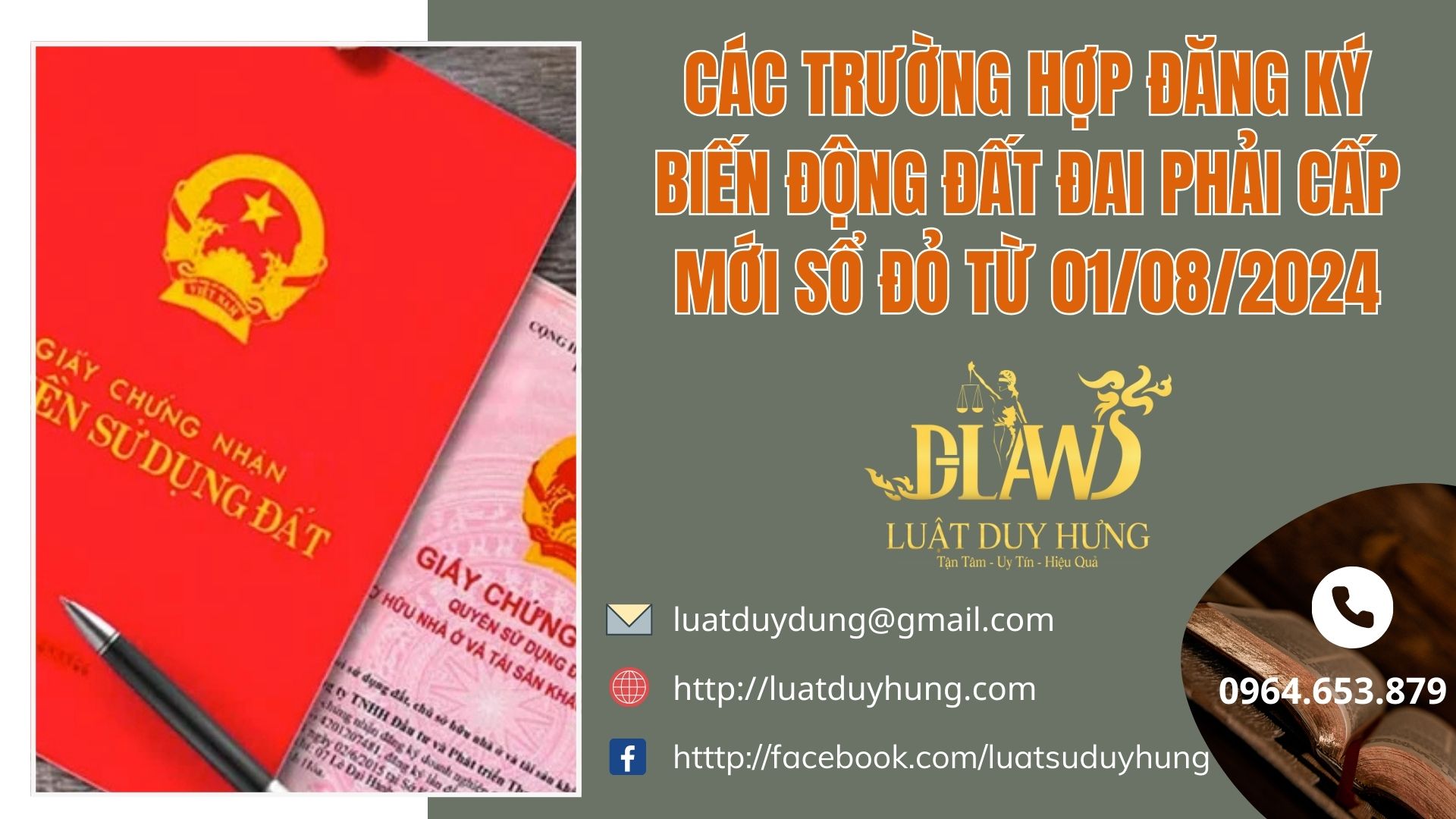 CÁC TRƯỜNG HỢP ĐĂNG KÝ BIẾN ĐỘNG ĐẤT ĐAI PHẢI CẤP MỚI SỔ ĐỎ TỪ 01/08/2024